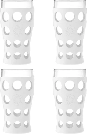 Lifefactory 20-Ounce Beverage Glasses with Protective Silicone Sleeves, 4 Count (Pack of 1), Optic White, LF340141C4
