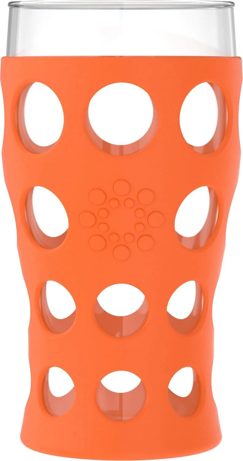 Lifefactory 20-Ounce Indoor/Outdoor Protective Silicone Sleeve Beverage Glass, 4-Pack, Orange, Grass Green, Cobalt, Huckleberry,LF340400C4