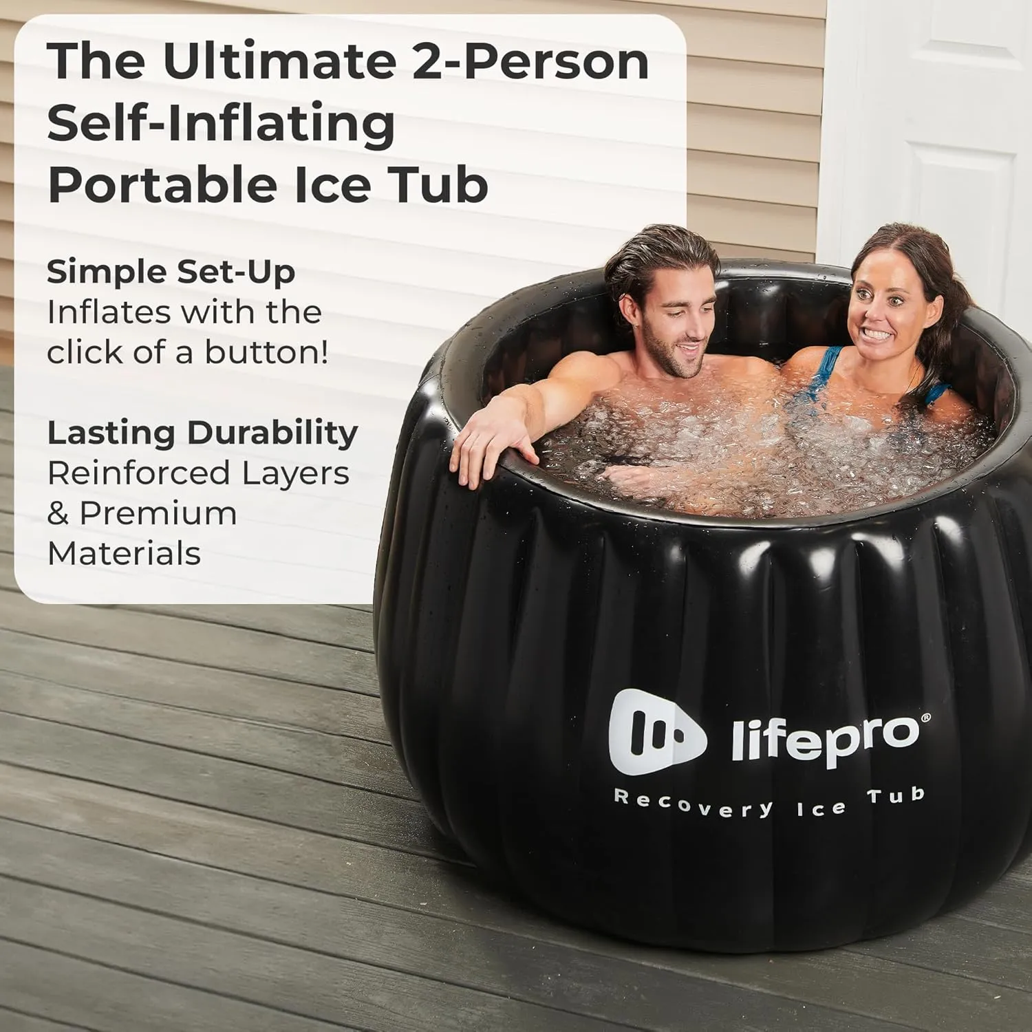 Lifepro 2-Person Portable Ice Bath Tub for Athletes XL - Self-Inflatable Ice Bath Tub for Adults- Foldable Ice Pod Cold Plunge Tub for Outdoor Ice Bath - Durable Ice Plunge Tub for Ice Baths at Home
