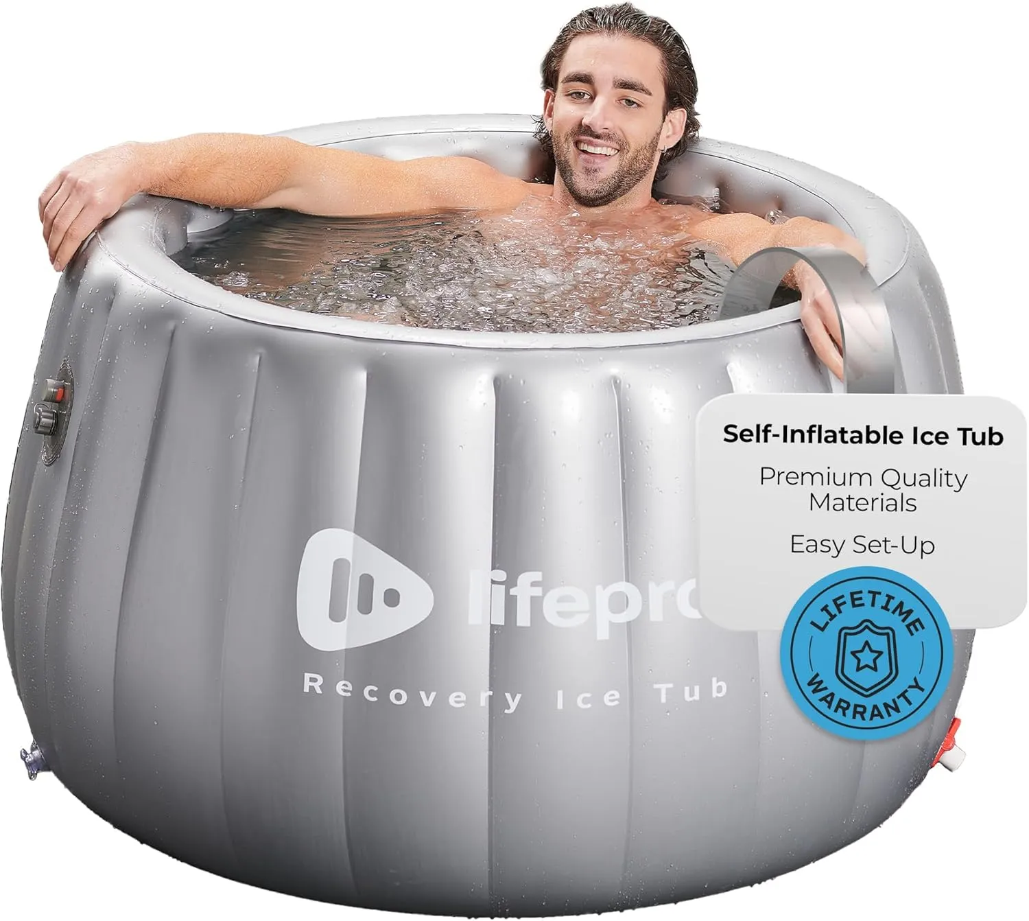 LifePro 2-Person Portable Ice Bath Tub - Self-Inflatable Cold Plunge Tub for Adults - Gray Square Ice Bath Tub