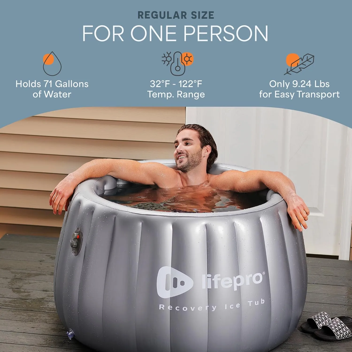 LifePro 2-Person Portable Ice Bath Tub - Self-Inflatable Cold Plunge Tub for Adults - Gray Square Ice Bath Tub