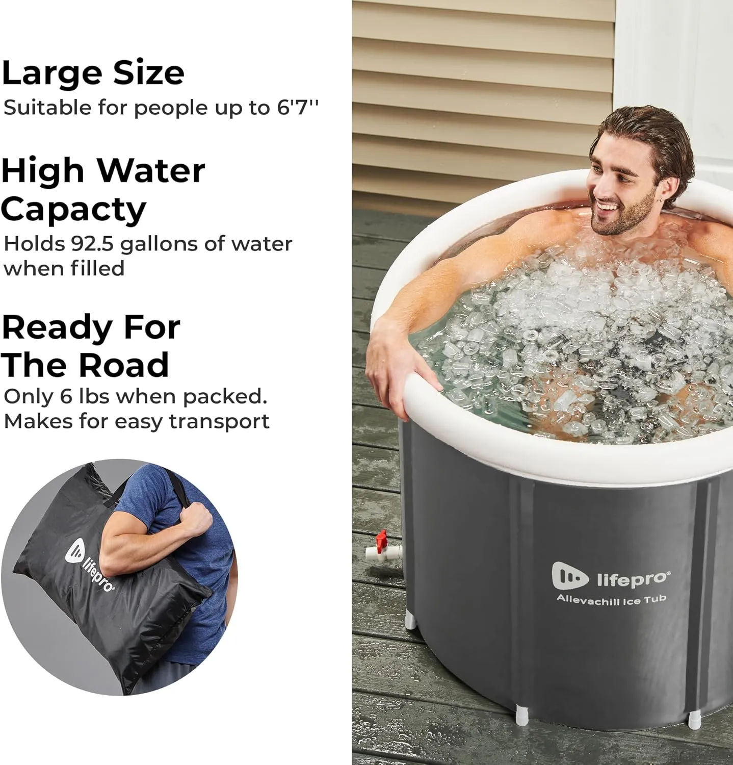 Lifepro Portable Ice Bath Tub with Cover and Storage Bag - Home & Travel Ice Bath Tub for Athletes and Adults, Durable Cold Plunge Tub for Home Therapy Sessions, Outdoor Ice Bath Cold Water Plunge Tub