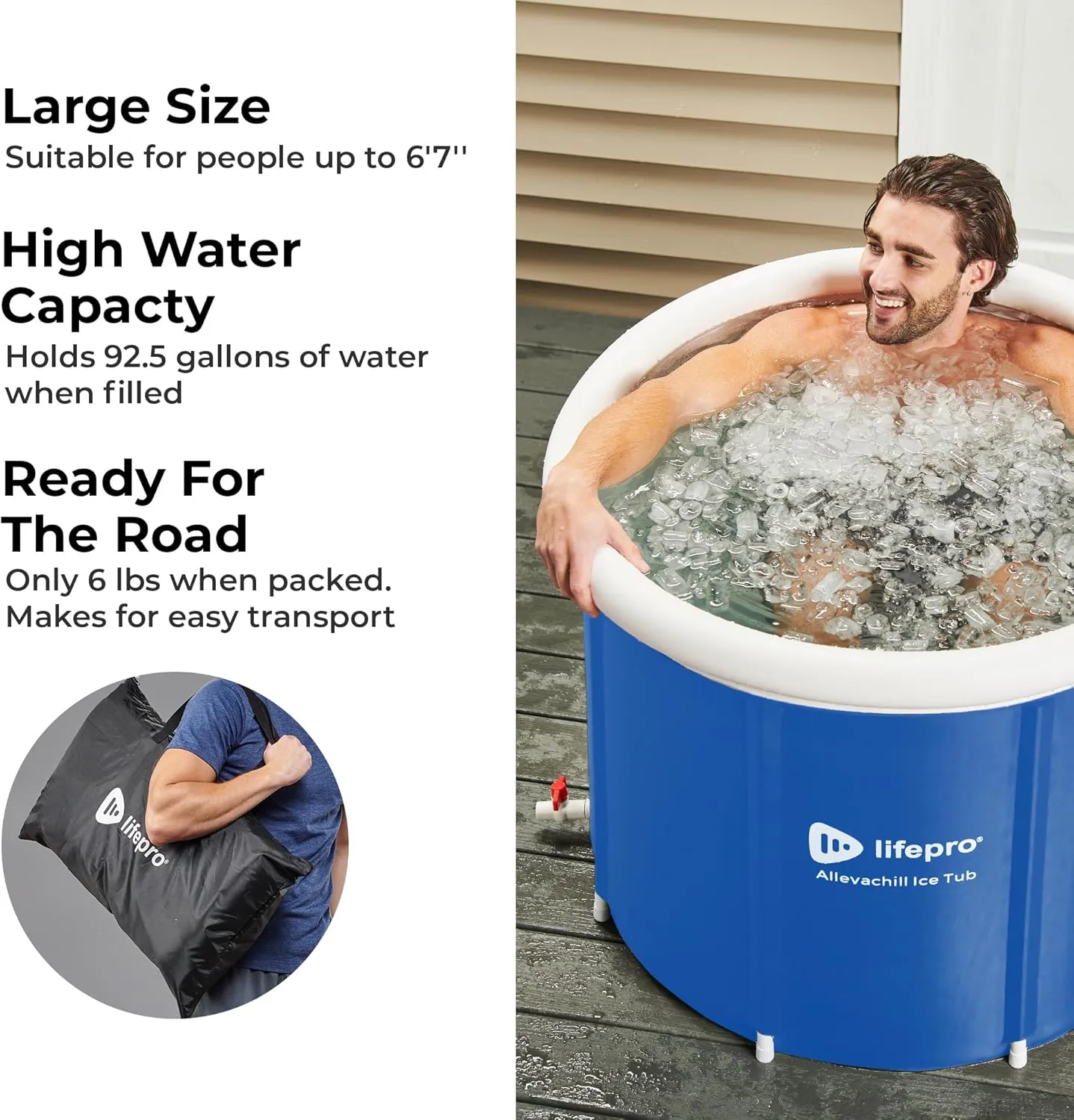 Lifepro Portable Ice Bath Tub with Cover and Storage Bag - Home & Travel Ice Bath Tub for Athletes and Adults, Durable Cold Plunge Tub for Home Therapy Sessions, Outdoor Ice Bath Cold Water Plunge Tub