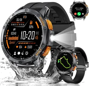 LIGE GPS Military Smart Watch for Men, LED Flashlight/Compass/45 Days Battery/IP68 Waterproof 1.43'' AMOLED Smartwatch, 100  Sports Modes Fitness Tracker Watch, Rugged Smart Watches for Android iOS
