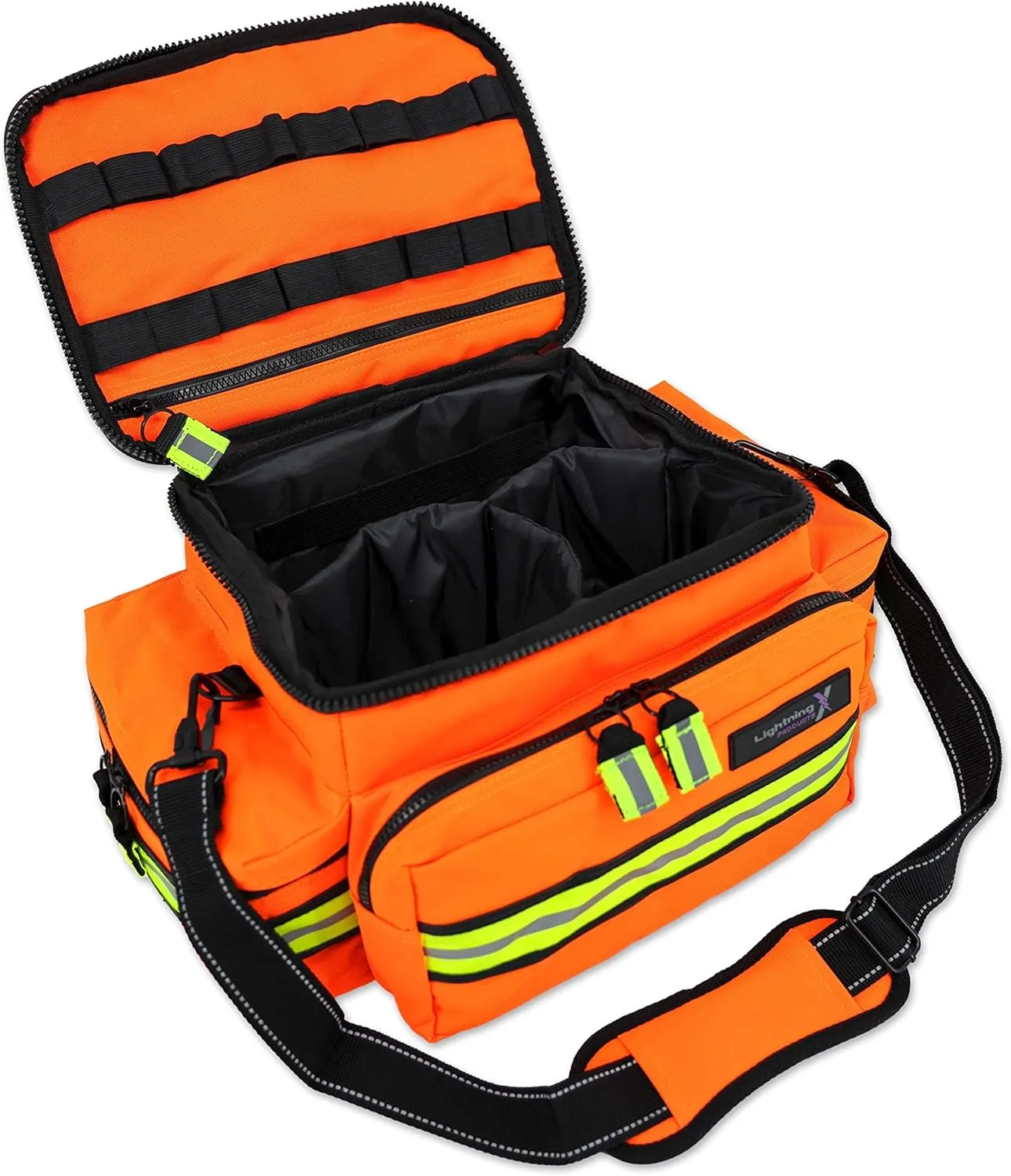 Lightning X Mid-Sized First Responder EMT Bag | LXMB25 | Fully Stocked w/ 248  First Aid Supplies   Trauma Pak w/C.A.T. Tourniquet & QuikClot - Orange
