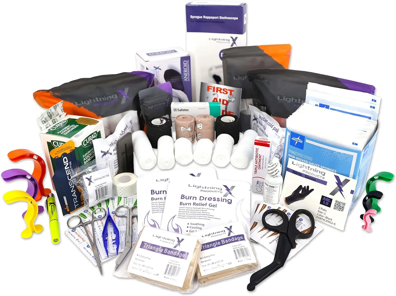 Lightning X Mid-Sized First Responder EMT Bag | LXMB25 | Fully Stocked w/ 248  First Aid Supplies   Trauma Pak w/C.A.T. Tourniquet & QuikClot - Orange