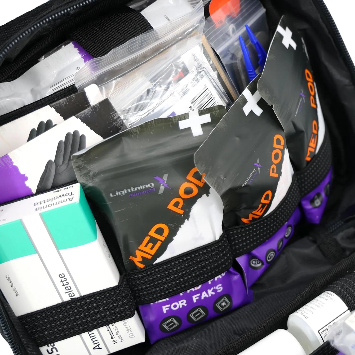 Lightning X Premium Rip-Away Individual First Aid Kit for Vehicle Head Rest - Stealth Black