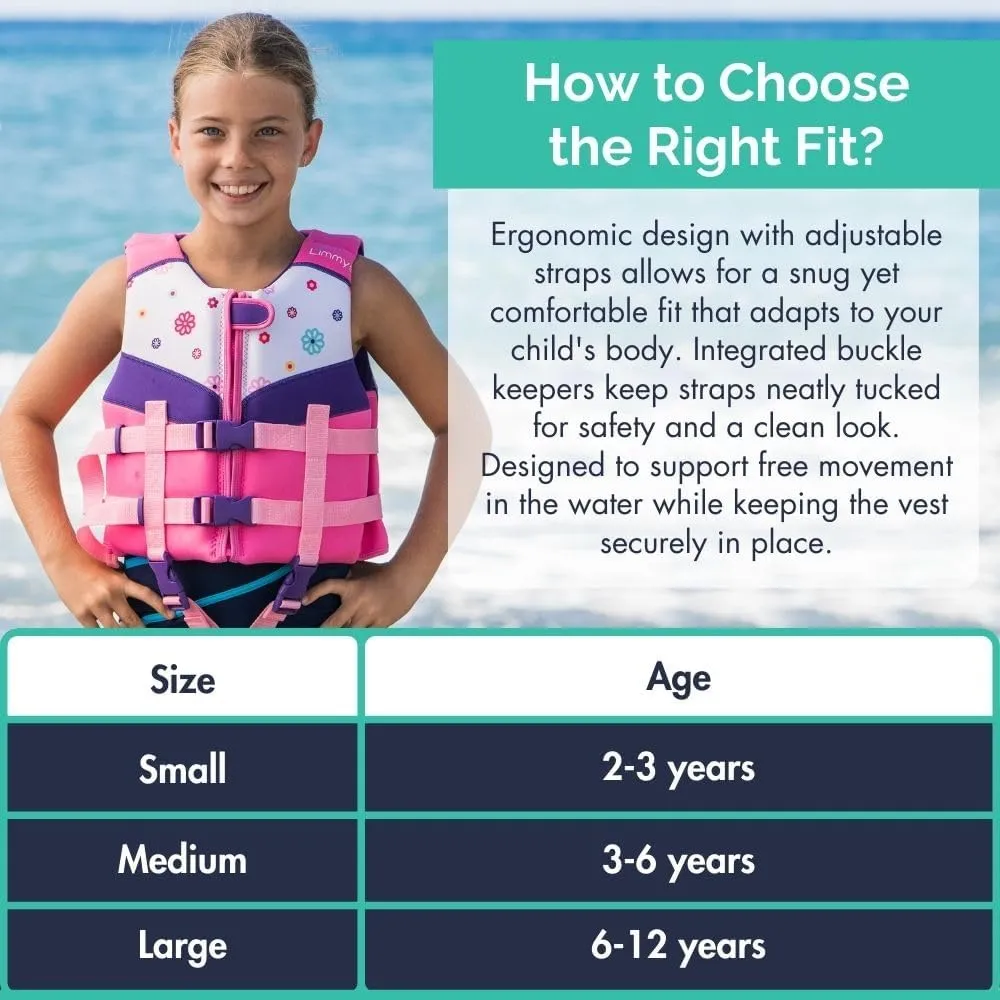 Limmys Premium Kids Swim Vest – Toddler Swim Jacket and Buoyancy Swimming Aid – Modern Design Swimming Vest for Boys and Girls – Innovative Safety-First Features