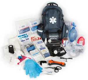 LINE2design First Aid Tactical Bag Kit - EMT Emergency First Responder Rescue Tactical Carry Fully Stocked Large Medical Supplies Medical Backpack Trauma Kit - Paramedic EMS Bags - Navy Blue