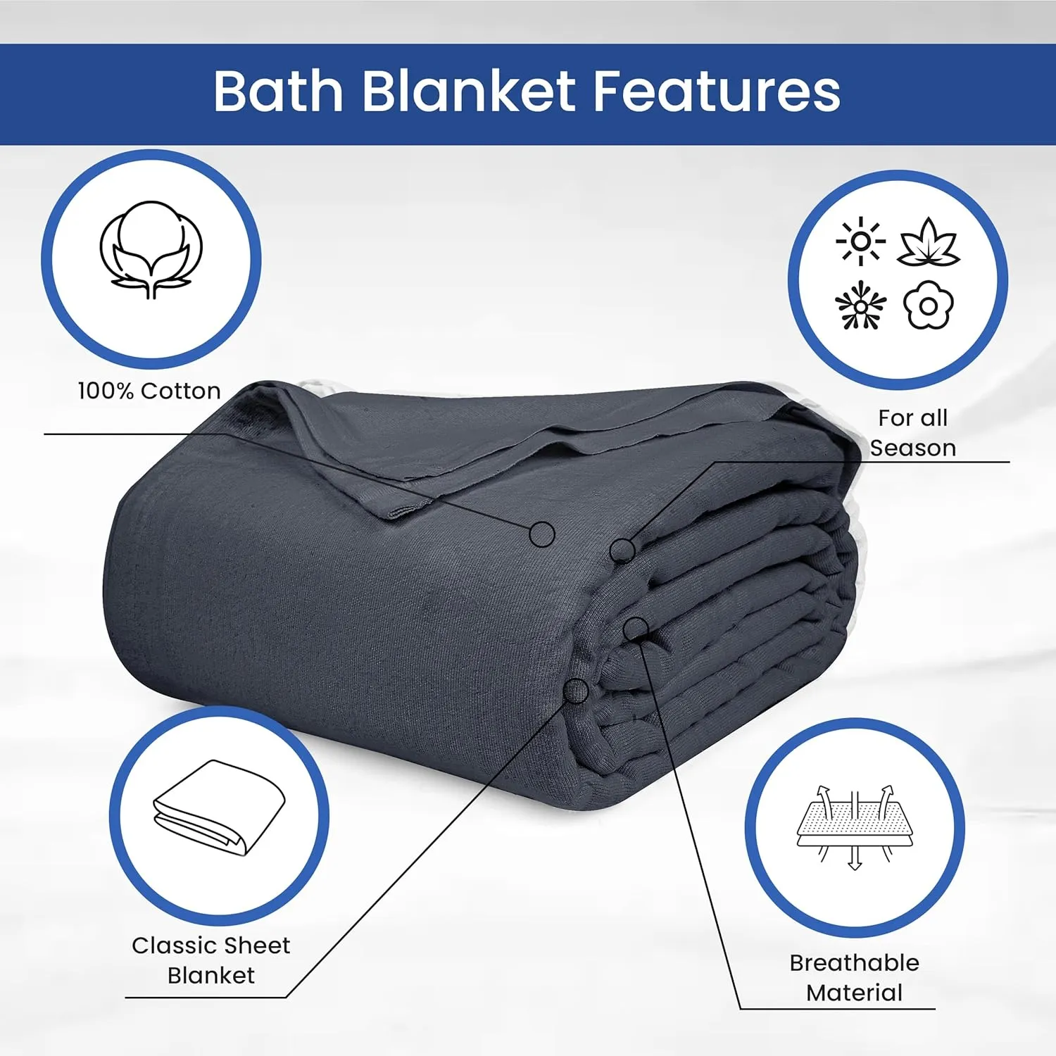 Linteum Textile Supply 100% Cotton Hospital Patient Bath Blanket, Bed Bath Sheet, Twin Blanket Lightweight Sheet Blankets 70x90 in, 1.75 lb. Charcoal