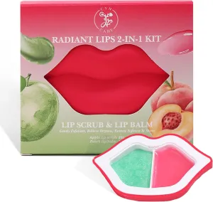 Lip Care Kit with Apple Lip Scrub Exfoliator and Peach Balm Moisturizer – Intense Hydration Set for Dry, Chapped, Cracked Lips
