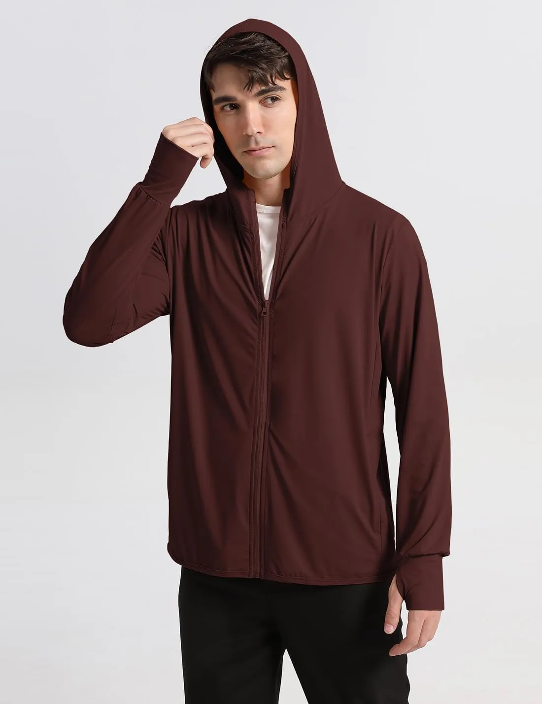 Locachy Men's UPF 50  Sun Protection Outdoor Lightweight Full Zip Hoodie Jacket Long Sleeve Fishing Hiking Performance Shirt