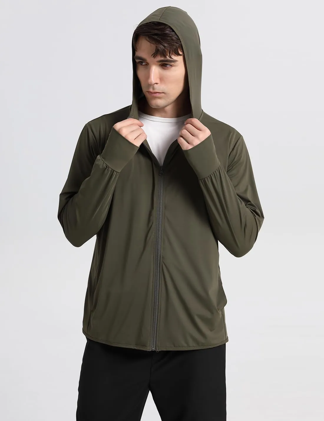 Locachy Men's UPF 50  Sun Protection Outdoor Lightweight Full Zip Hoodie Jacket Long Sleeve Fishing Hiking Performance Shirt