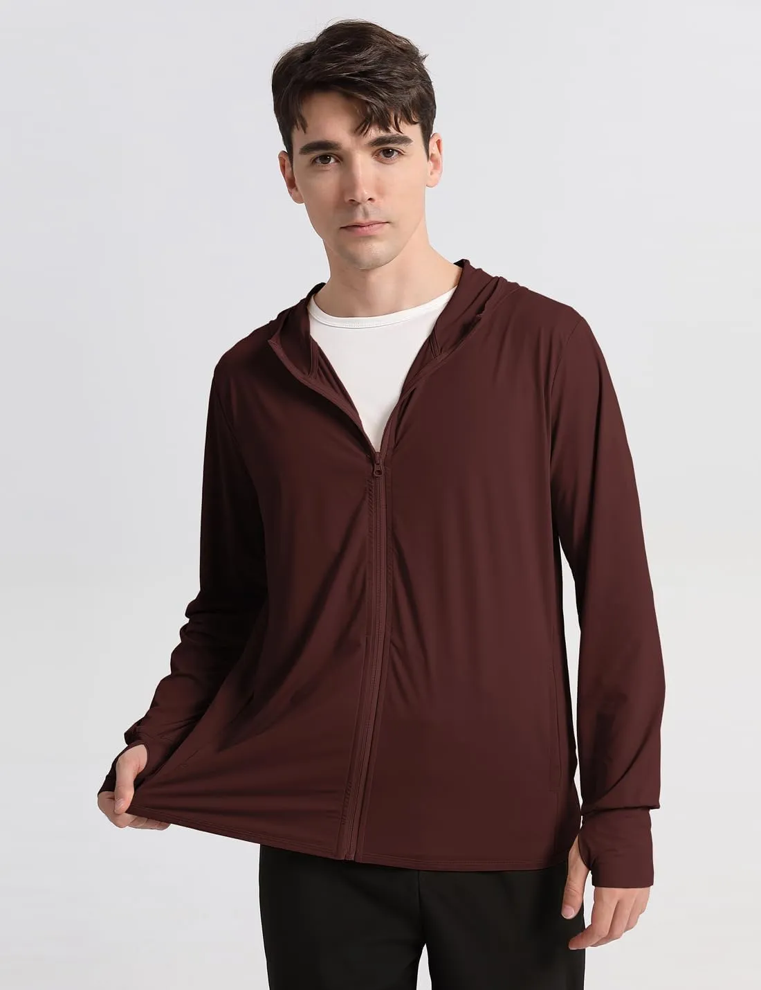 Locachy Men's UPF 50  Sun Protection Outdoor Lightweight Full Zip Hoodie Jacket Long Sleeve Fishing Hiking Performance Shirt