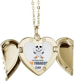 Logo l No Tobacco Day Folded Wings Peach Heart Pendant Necklace