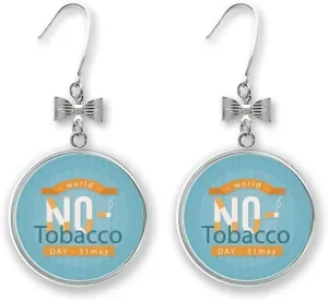 Logo No Tobacco Day Art Deco Gift Fashion Bow Earrings Drop Stud Pierced Hook