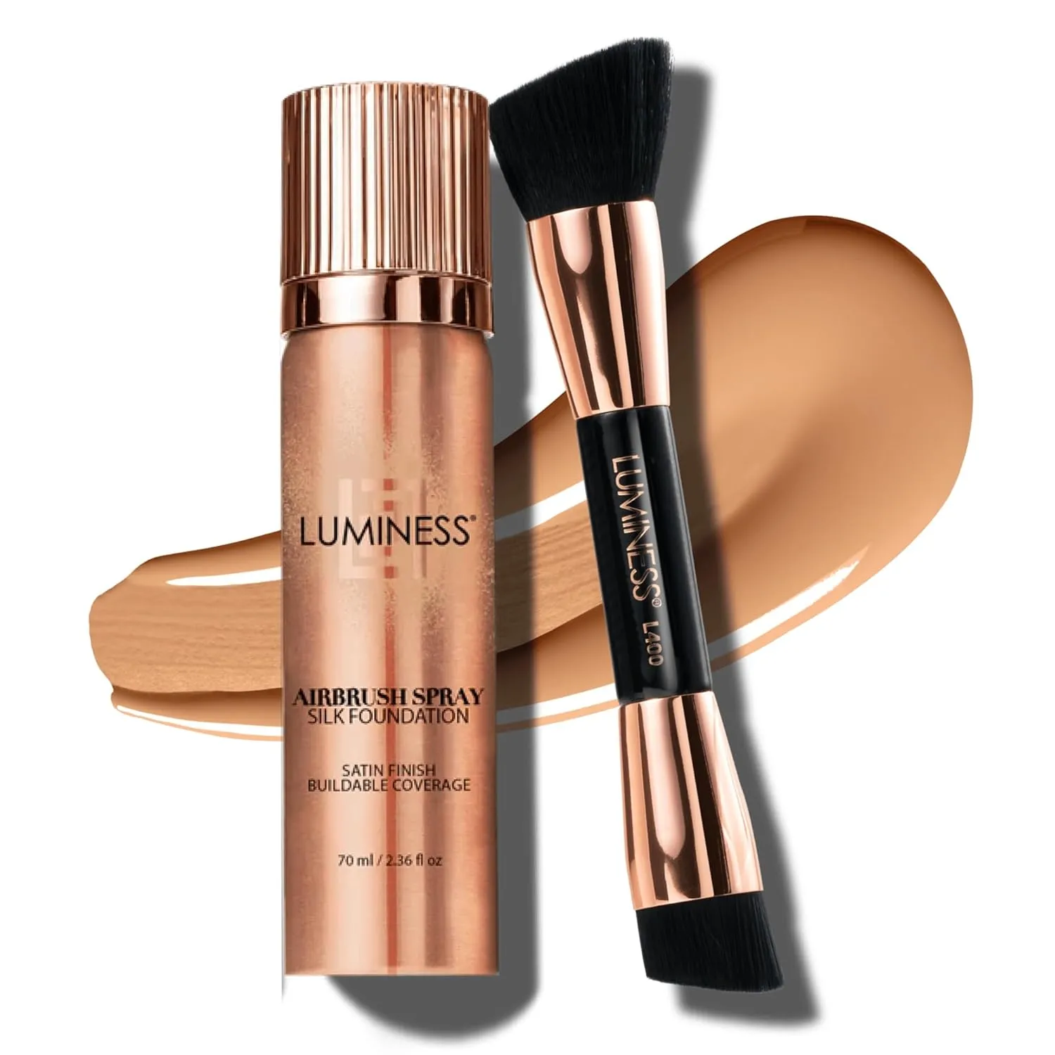 LUMINESS Face Time All In One Makeup Kit - Includes Face Palette, Airbrush Foundation, and Makeup Brush - Long-Wearing, Silky, Soft, Easy to Blend, 3-PC Make Up Set (06 - Light Warm)