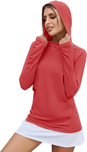 LUYAA Women's UPF 50  Sun Protection Hoodie Breathable Stretch Hiking Shirts Long Sleeve for Running Outdoor Workout
