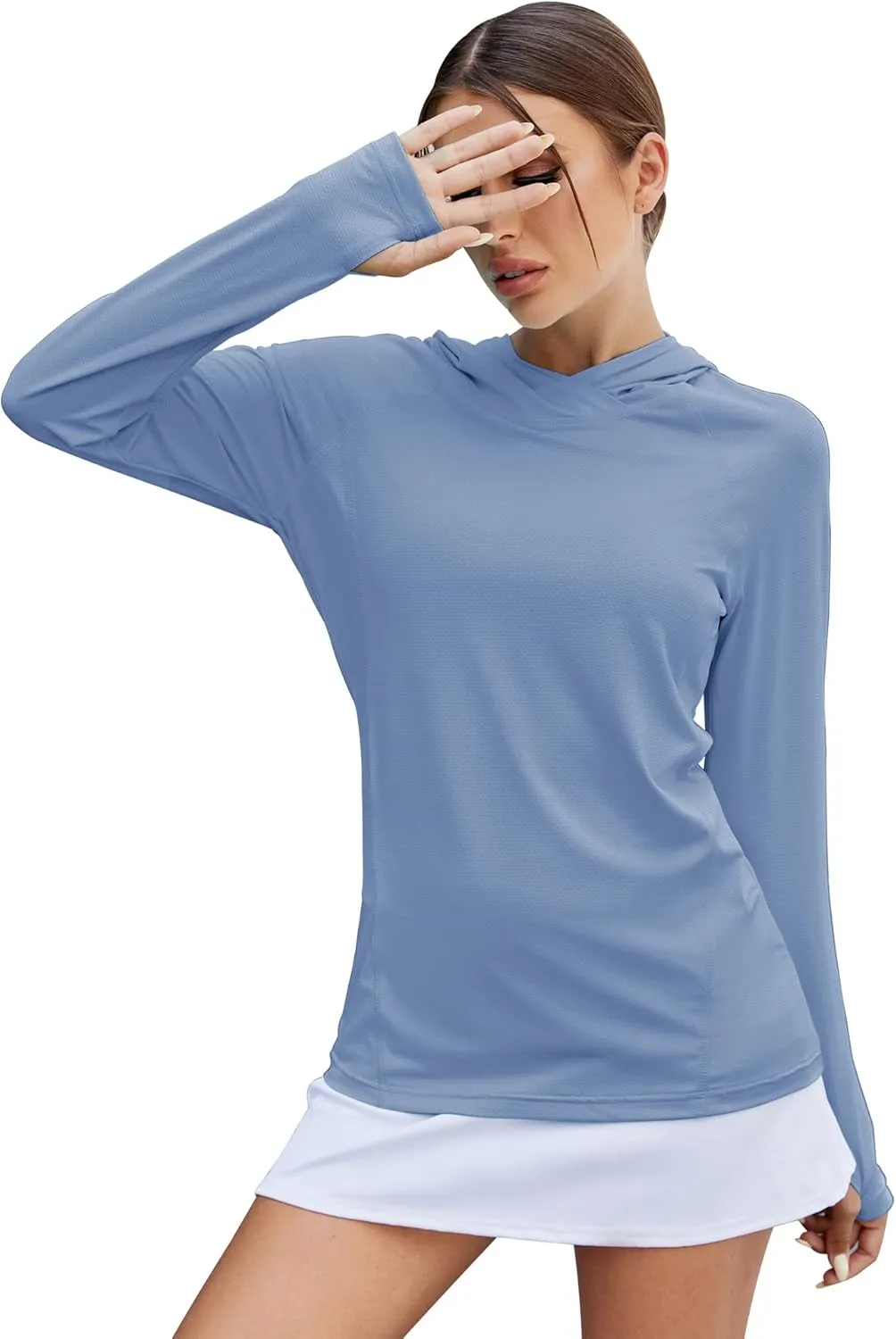 LUYAA Women's UPF 50  Sun Protection Hoodie Breathable Stretch Hiking Shirts Long Sleeve for Running Outdoor Workout