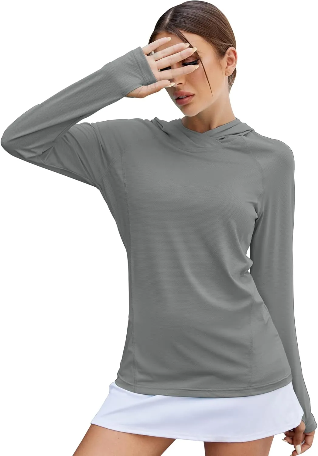 LUYAA Women's UPF 50  Sun Protection Hoodie Breathable Stretch Hiking Shirts Long Sleeve for Running Outdoor Workout
