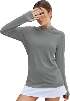 LUYAA Women's UPF 50  Sun Protection Hoodie Breathable Stretch Hiking Shirts Long Sleeve for Running Outdoor Workout