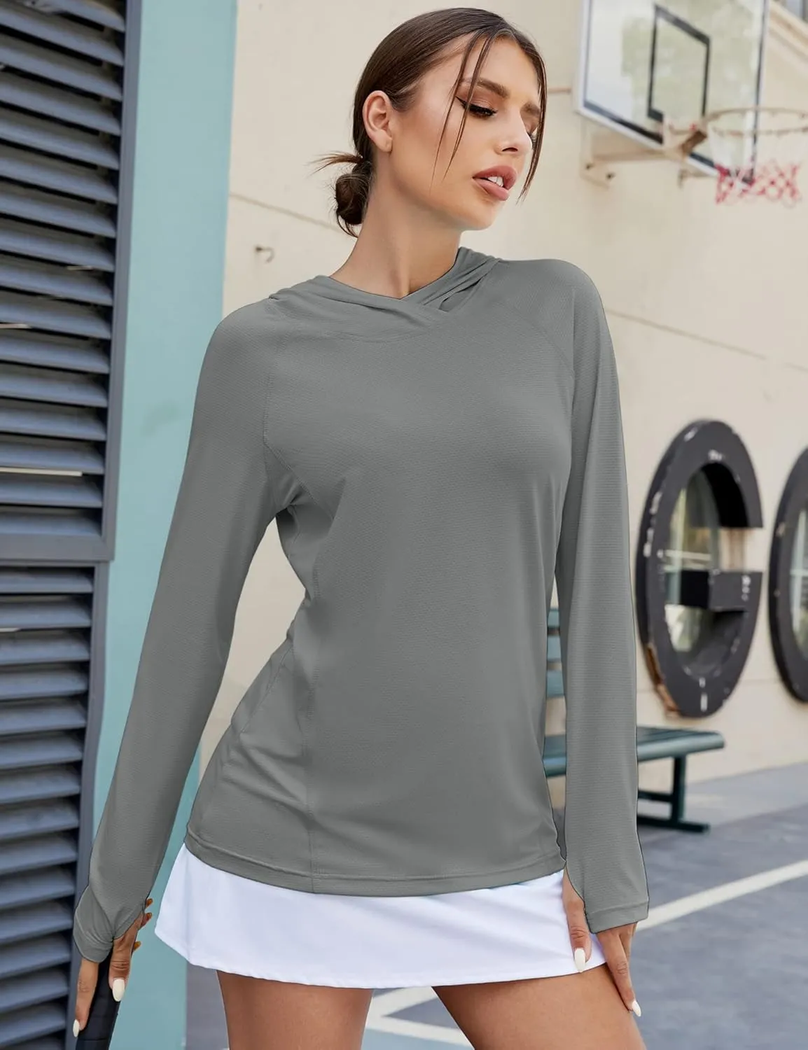LUYAA Women's UPF 50  Sun Protection Hoodie Breathable Stretch Hiking Shirts Long Sleeve for Running Outdoor Workout