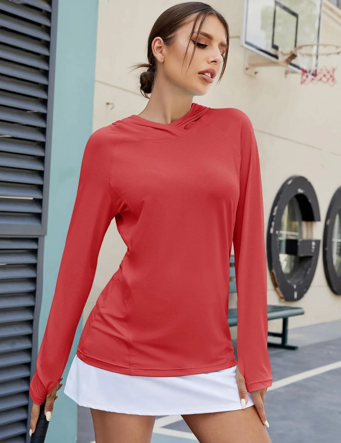LUYAA Women's UPF 50  Sun Protection Hoodie Breathable Stretch Hiking Shirts Long Sleeve for Running Outdoor Workout
