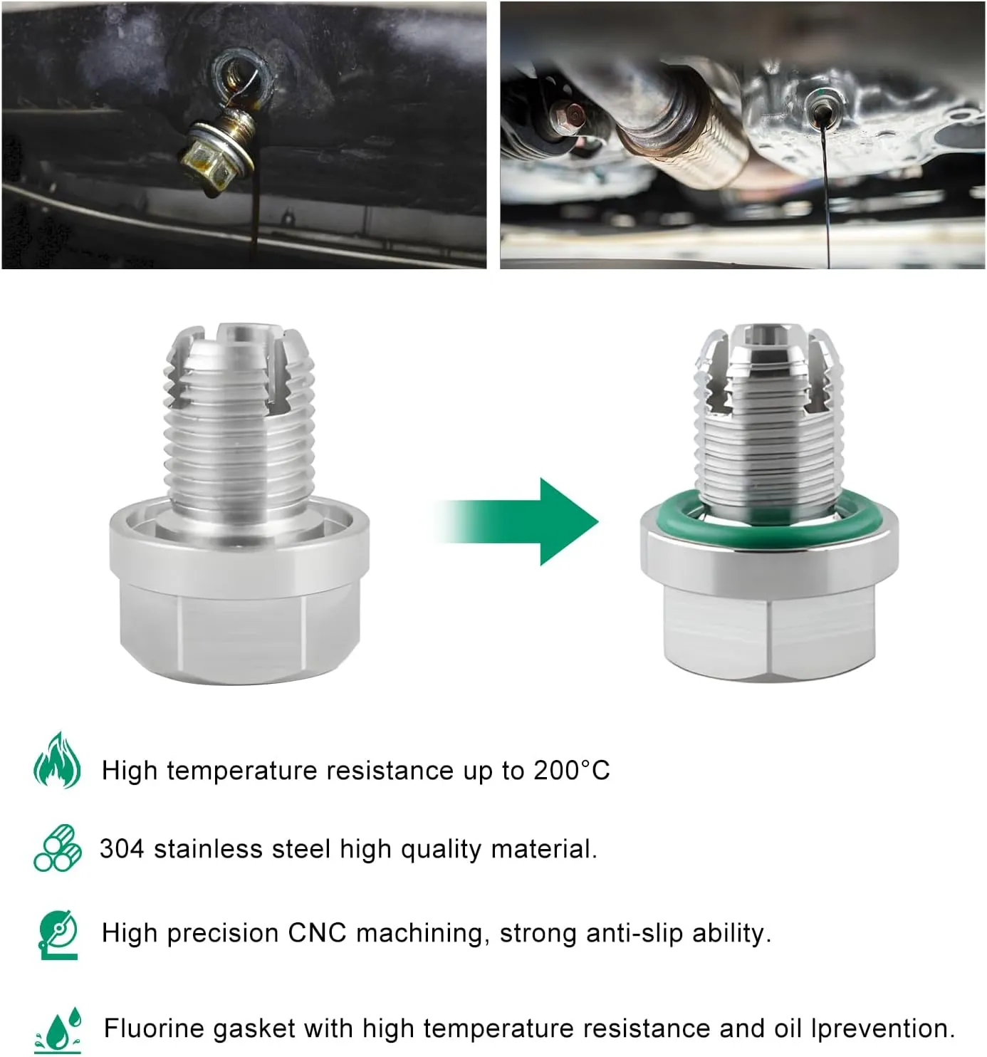 M12.1-1.5 x 15mm Oversize Piggyback Oil Drain Plug, Stainless Steel Self Tapping Drain Plug Replacement, Leak-Proof Oil Pan Thread Repair Kit with O-Ring Hexagonal Wrench