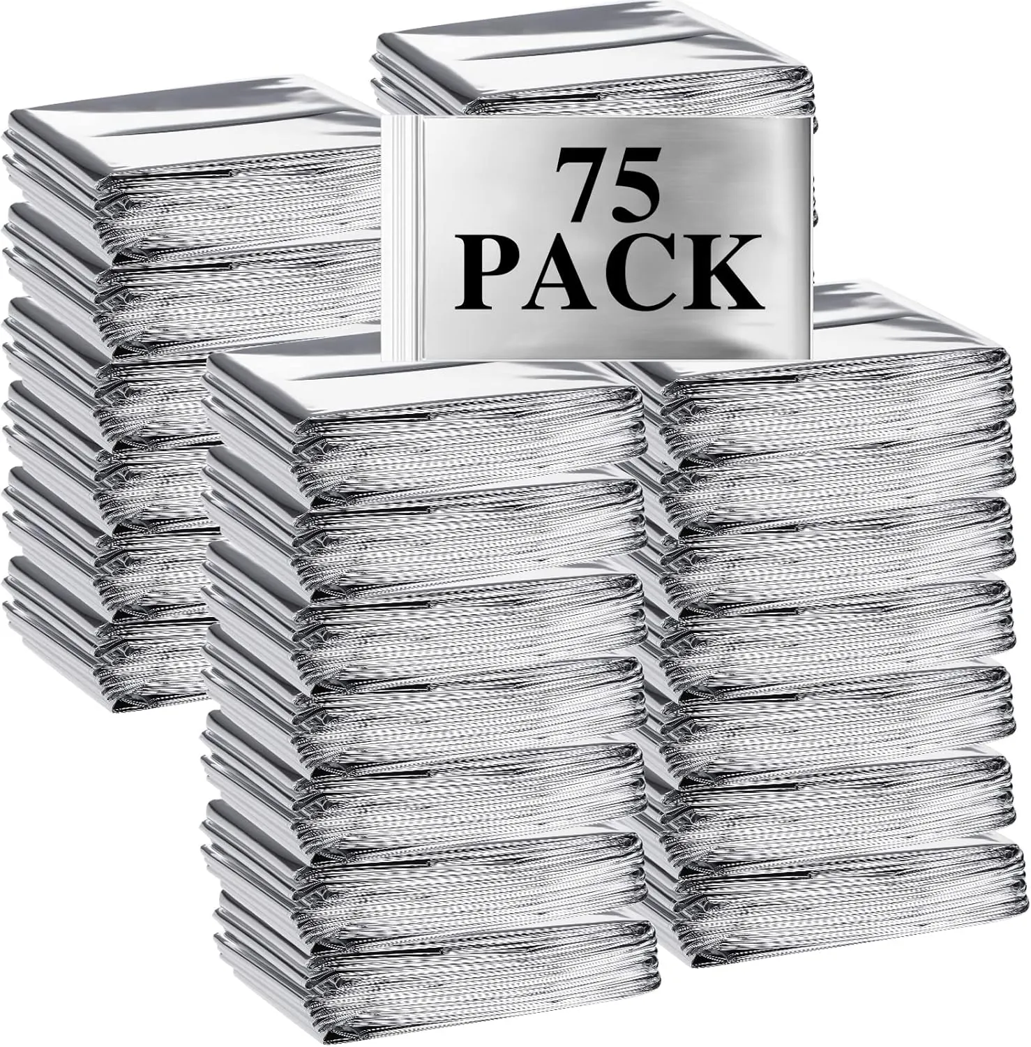 Macarrie 75 Pack Emergency Foil Thermal Blankets - Silver Foil Survival Blanket Space Blanket Kit for Outdoors, Camping, Hiking, Homeless, First Aid