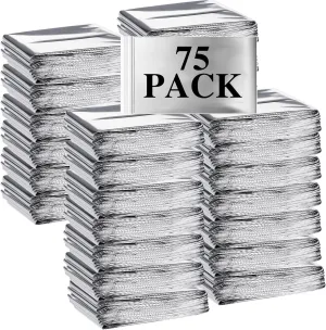Macarrie 75 Pack Emergency Foil Thermal Blankets - Silver Foil Survival Blanket Space Blanket Kit for Outdoors, Camping, Hiking, Homeless, First Aid