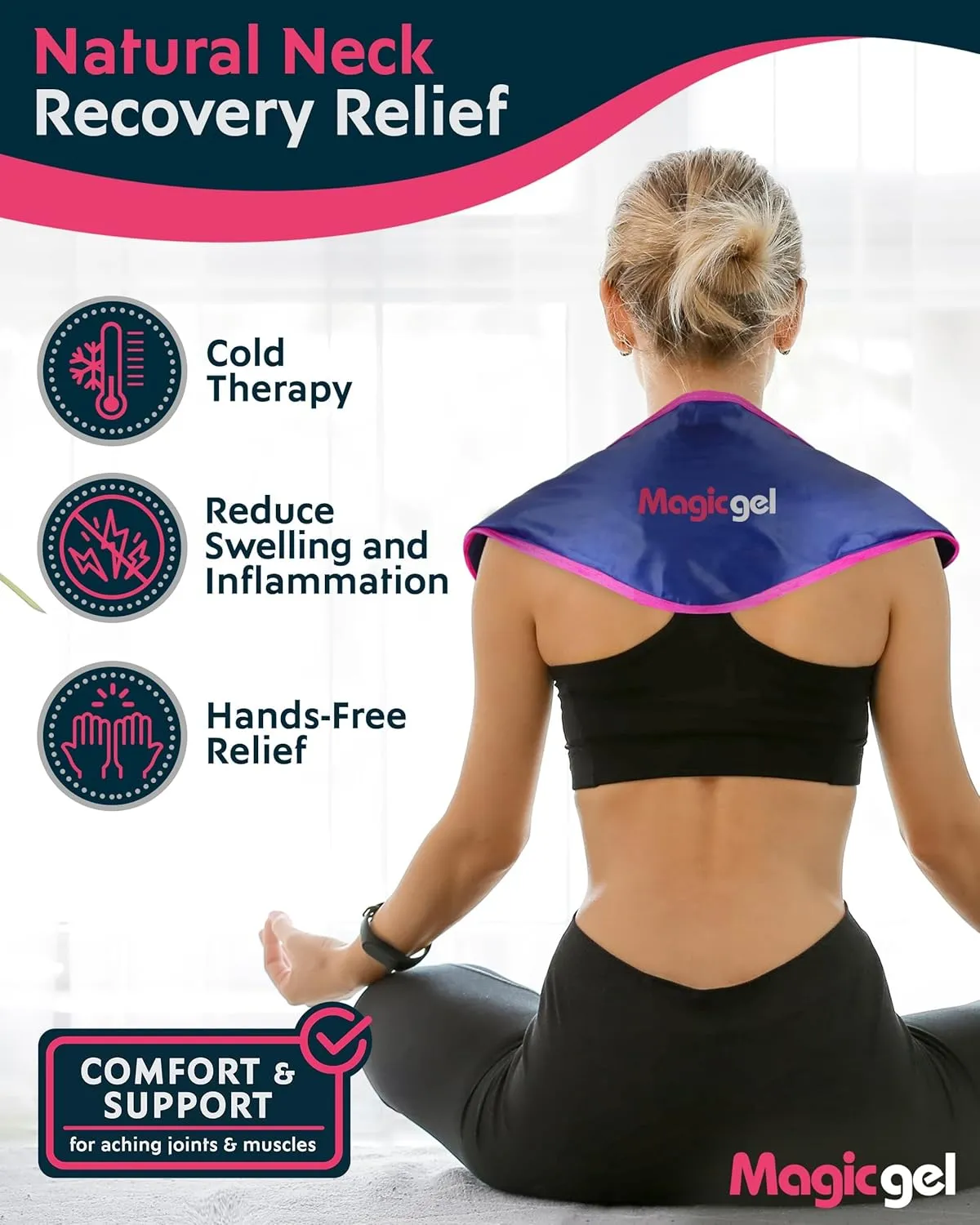 Magic Gel Neck Ice Pack - Reusable Cold Wrap for Neck, Shoulders and Back - Soft and Flexible Freezer Pack for Icing Neck, Shoulder, Upper Body Muscles - Stays Cool for 25 Minutes