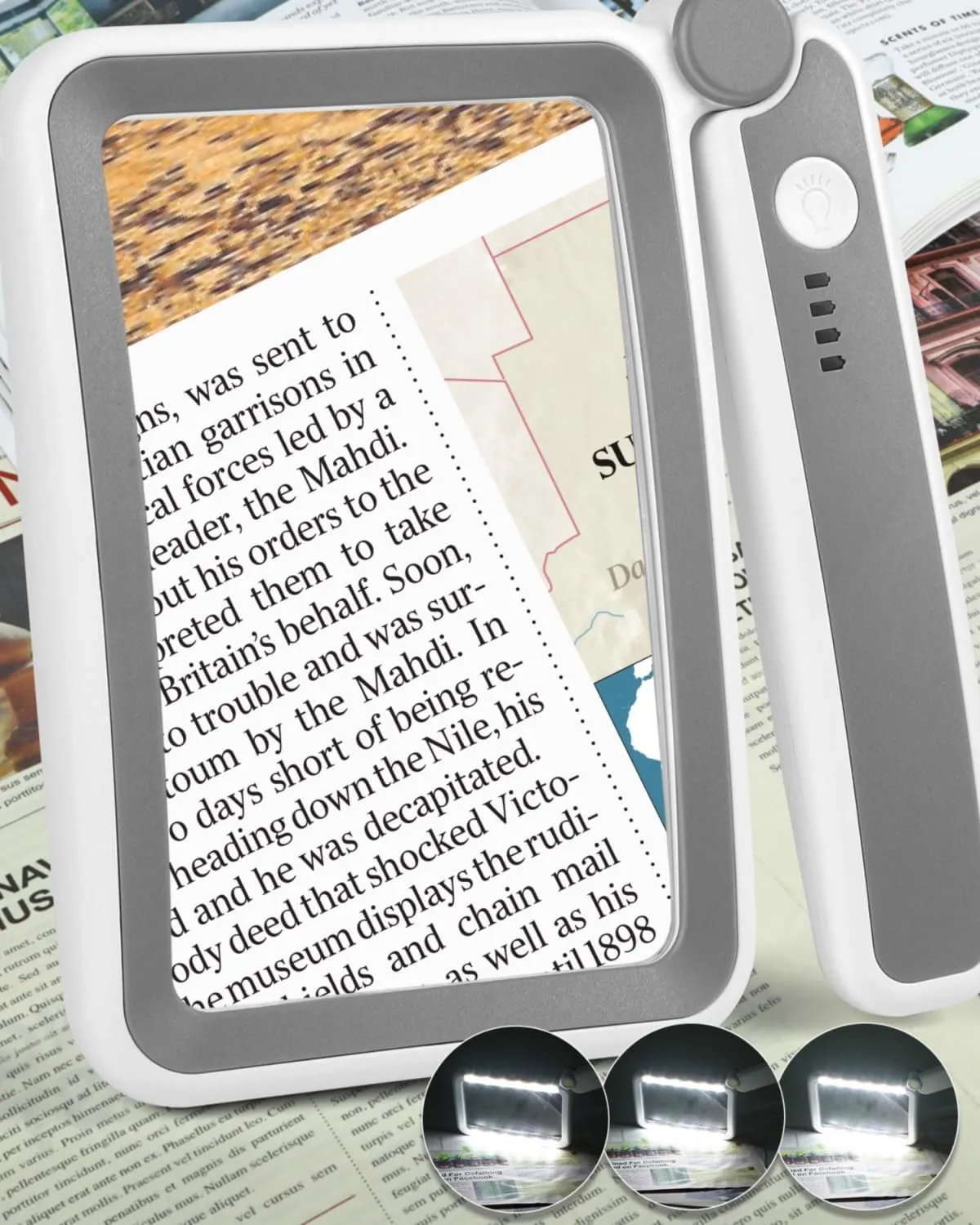 Magnifying Glass with Light, Rechargeable 5X Large Page Magnifier for Reading, Folding Handheld Dimmable, LED Lighted Rectangle Magnifier for Reading Book Small Print for Seniors Low Vision