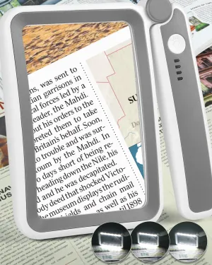Magnifying Glass with Light, Rechargeable 5X Large Page Magnifier for Reading, Folding Handheld Dimmable, LED Lighted Rectangle Magnifier for Reading Book Small Print for Seniors Low Vision