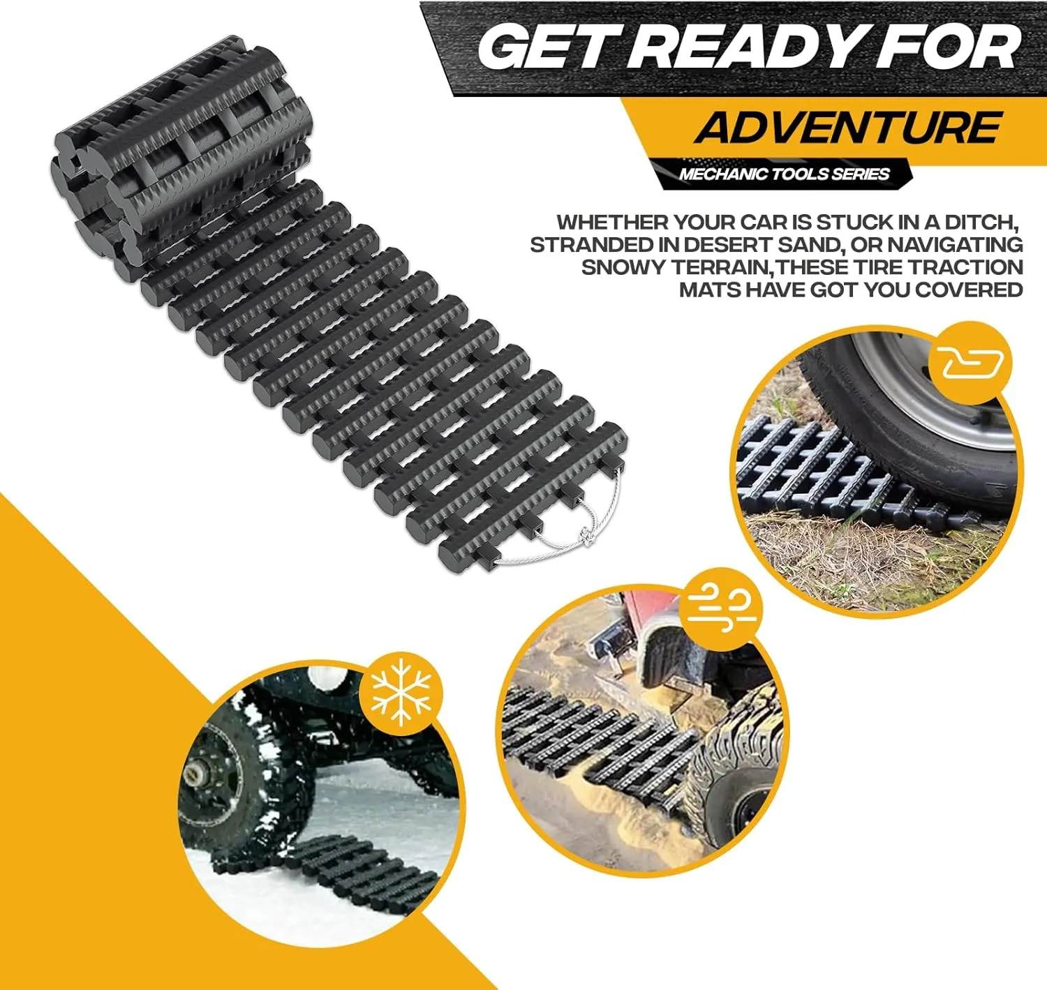 Magshion 39" Tire Traction Mat, Heavy-Duty Recovery Board for Snow, Ice, Mud & Sand, Off-Road Vehicle Traction Tracks with Storage Bag – Car, Truck & SUV Emergency Tire Grip Aid