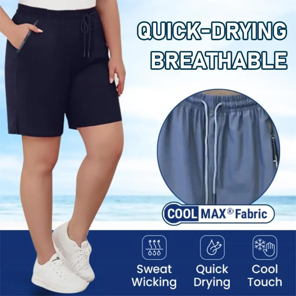 Maidenfit Icyshorts, ICY Shorts for Senior Women, Unisex Ice Silk Stretch Quick-Dry Shorts with Zipper Pockets