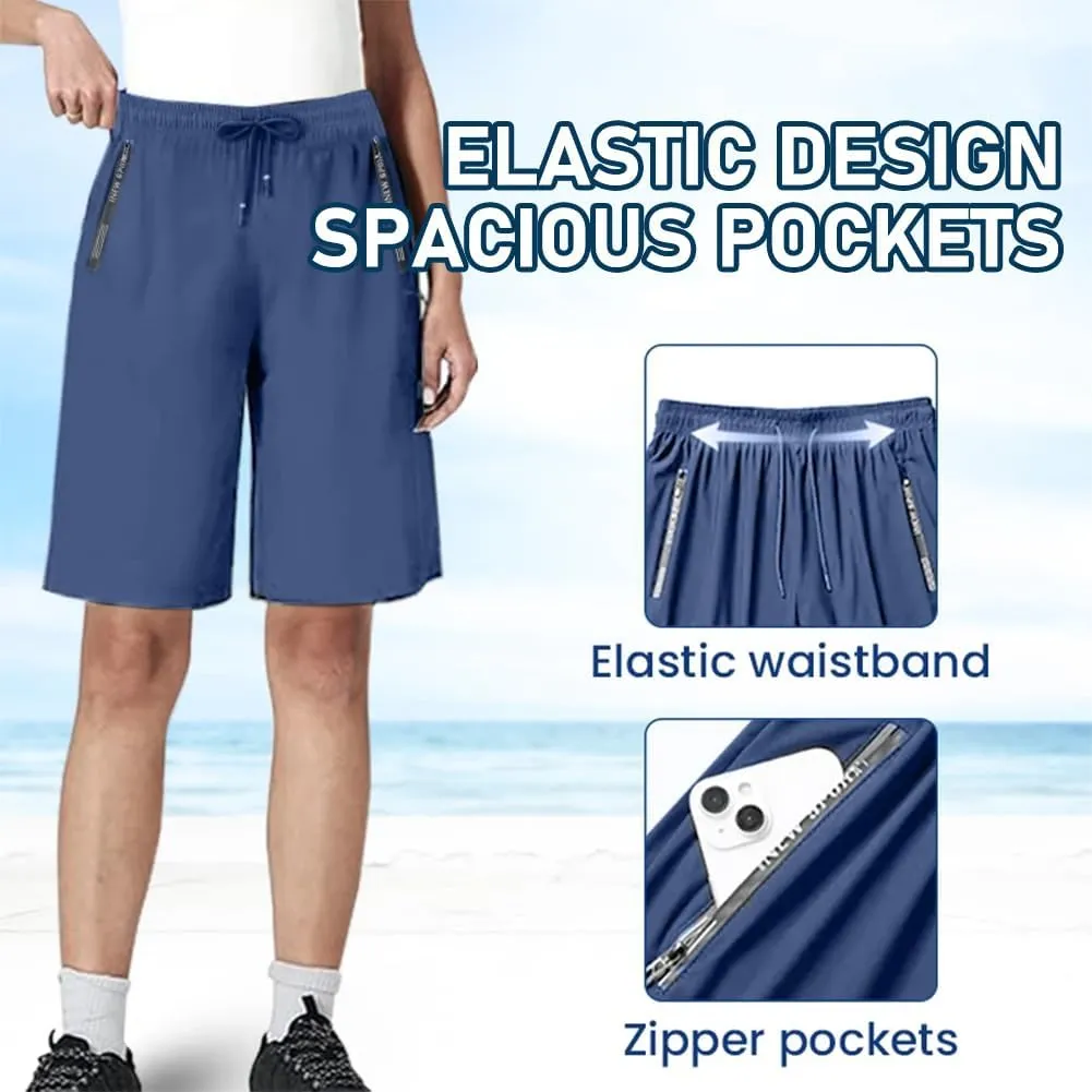 Maidenfit Icyshorts, ICY Shorts for Senior Women, Unisex Ice Silk Stretch Quick-Dry Shorts with Zipper Pockets