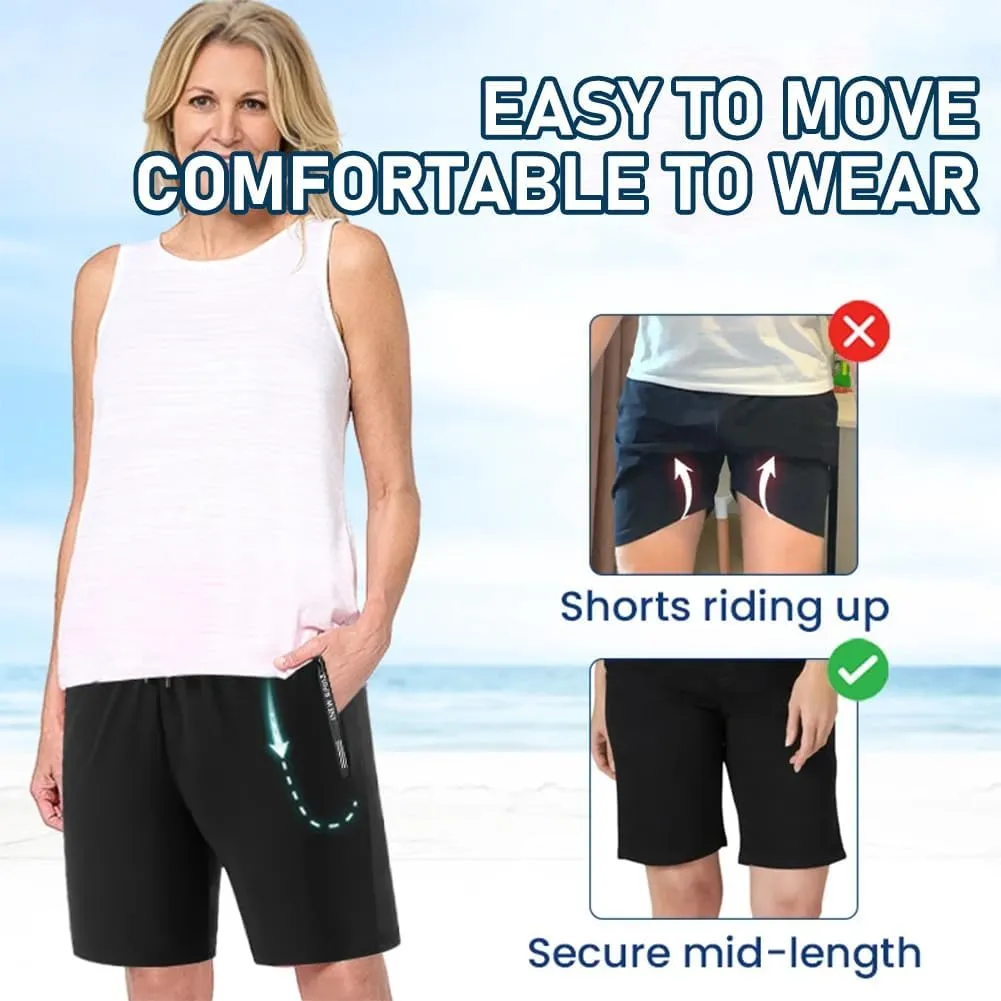 Maidenfit Icyshorts, ICY Shorts for Senior Women, Unisex Ice Silk Stretch Quick-Dry Shorts with Zipper Pockets
