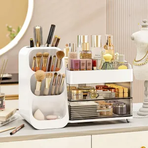 Makeup Organizer with Drawers,Large Capacity Countertop Organizer for Vanity,Bathroom and Bedroom Desk Cosmetics Organizer,Easy To Storage Skincare,Brushes, Eyeshadow, Lotions, Lipstick (White)