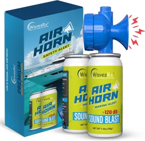 Marine Air Horn 2 PACK – Coast Guard Approved Boat Horn for Safety & Fog Alerts | Loud 120 dB Sound Blast Reaches ½ Mile | Compact 1.4 oz Airhorn for Boating, Sailing, Kayaking & Outdoor Use