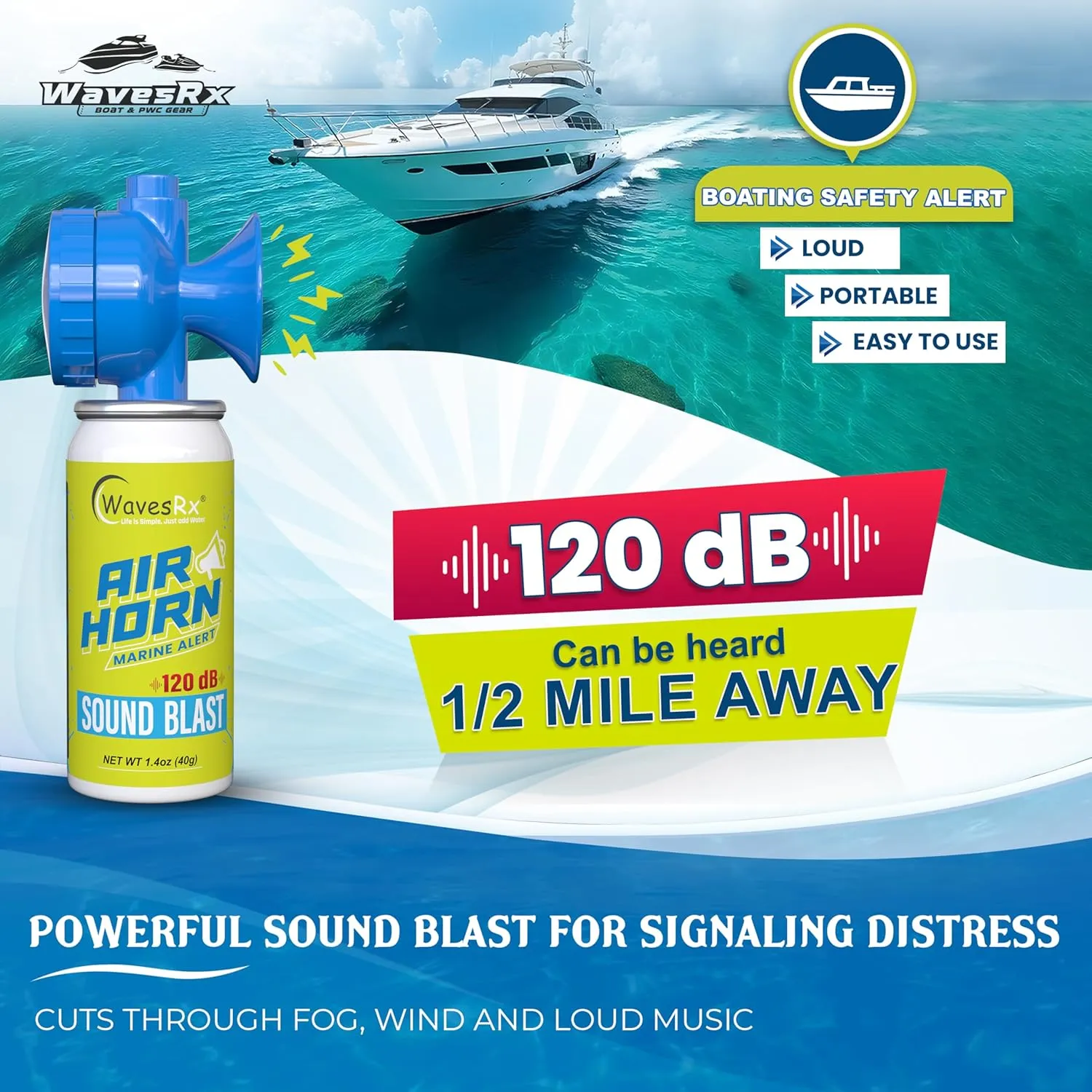 Marine Air Horn 2 PACK – Coast Guard Approved Boat Horn for Safety & Fog Alerts | Loud 120 dB Sound Blast Reaches ½ Mile | Compact 1.4 oz Airhorn for Boating, Sailing, Kayaking & Outdoor Use