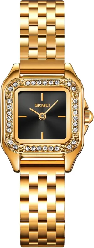 MASTOP Women's Diamond Watch Gold 2-Pointer Watches Luxury Vintage Diamond Square Watches Quartz Wristband Analog Wrist Watch for Women Dress Bracelet Watches Stainless Steel Band (Gold)