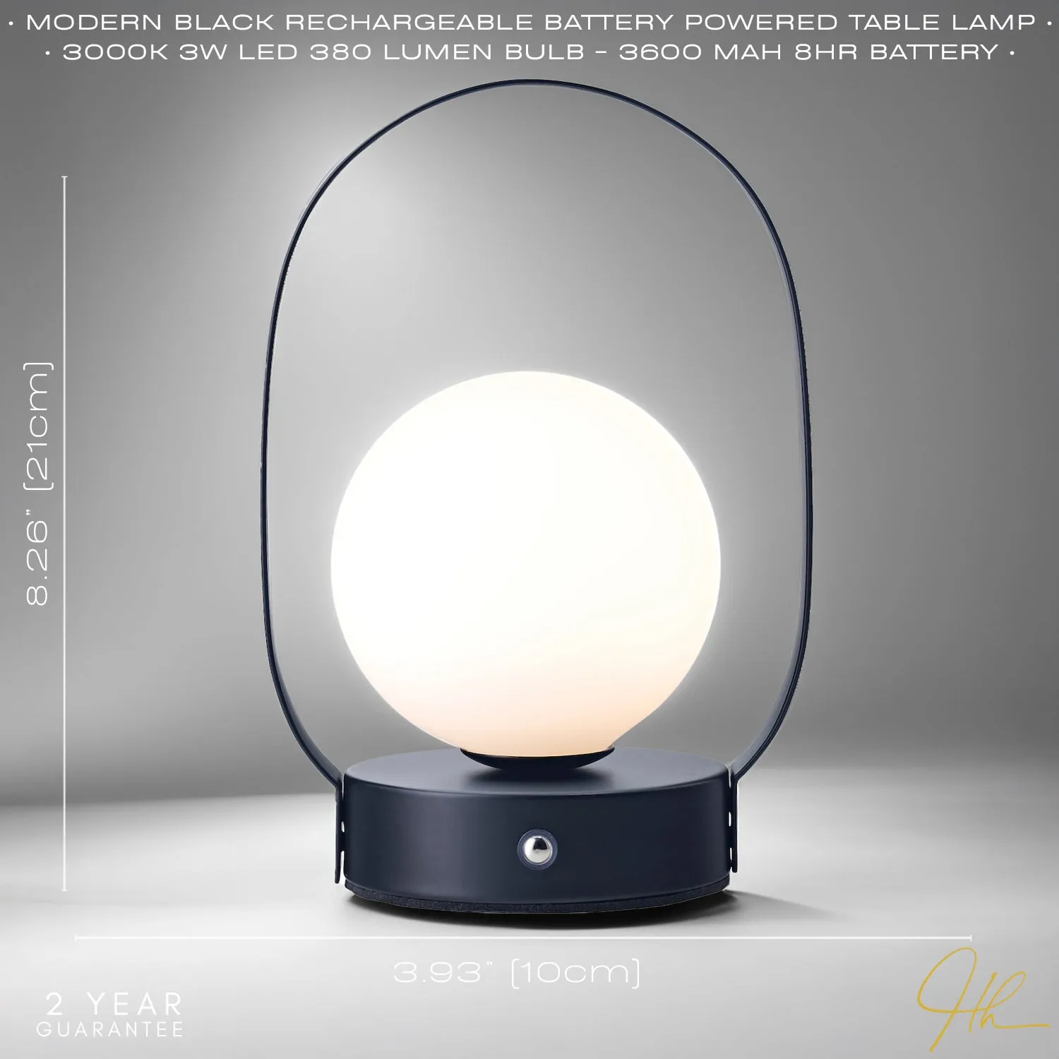 Matt Black Rechargeable Touch Dimmable Lantern Table Lamp with Frosted Shade