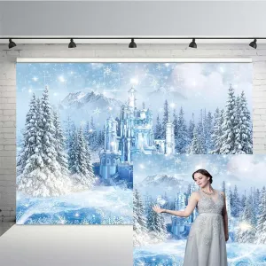 MEHOFOND Winter Castle Wonderland Backdrop for Princess Ice and Snow White Pine Tree Winter World Photography Background Merry Christmas Xmas Bday Portrait Decorations(7x5ft)