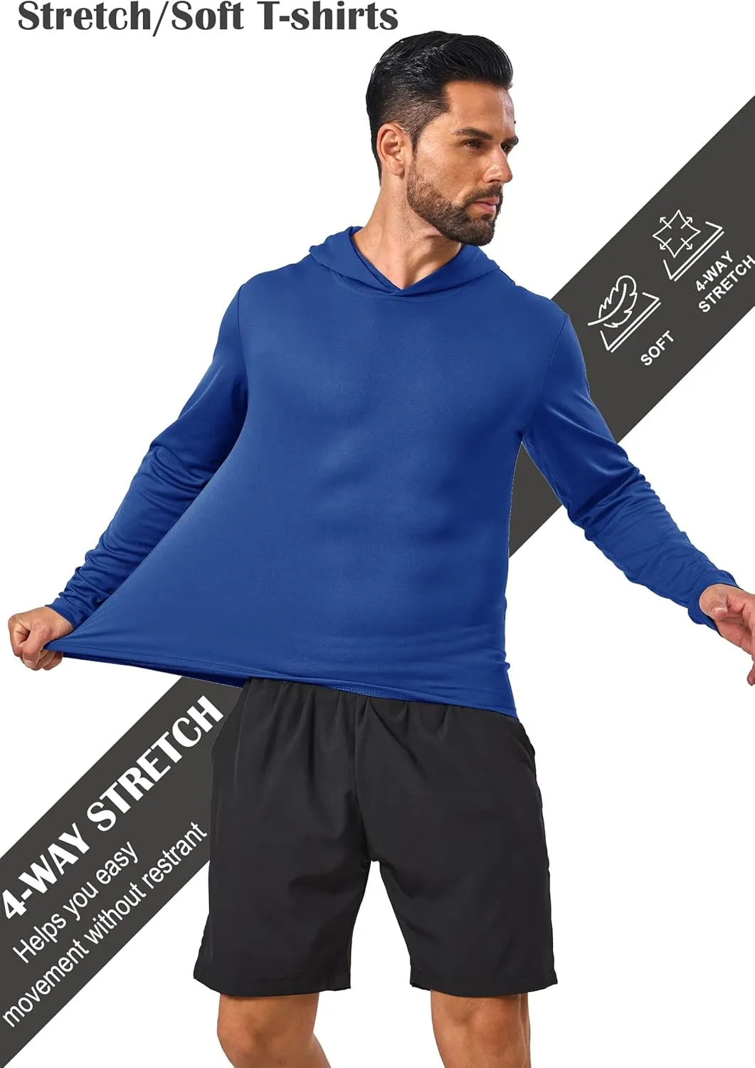 Men’s Sun Protection Long Sleeve Hoodie Rash Guard SPF Lightweight Quick Dry UV Shirts Outdoor Fishing Active Wear