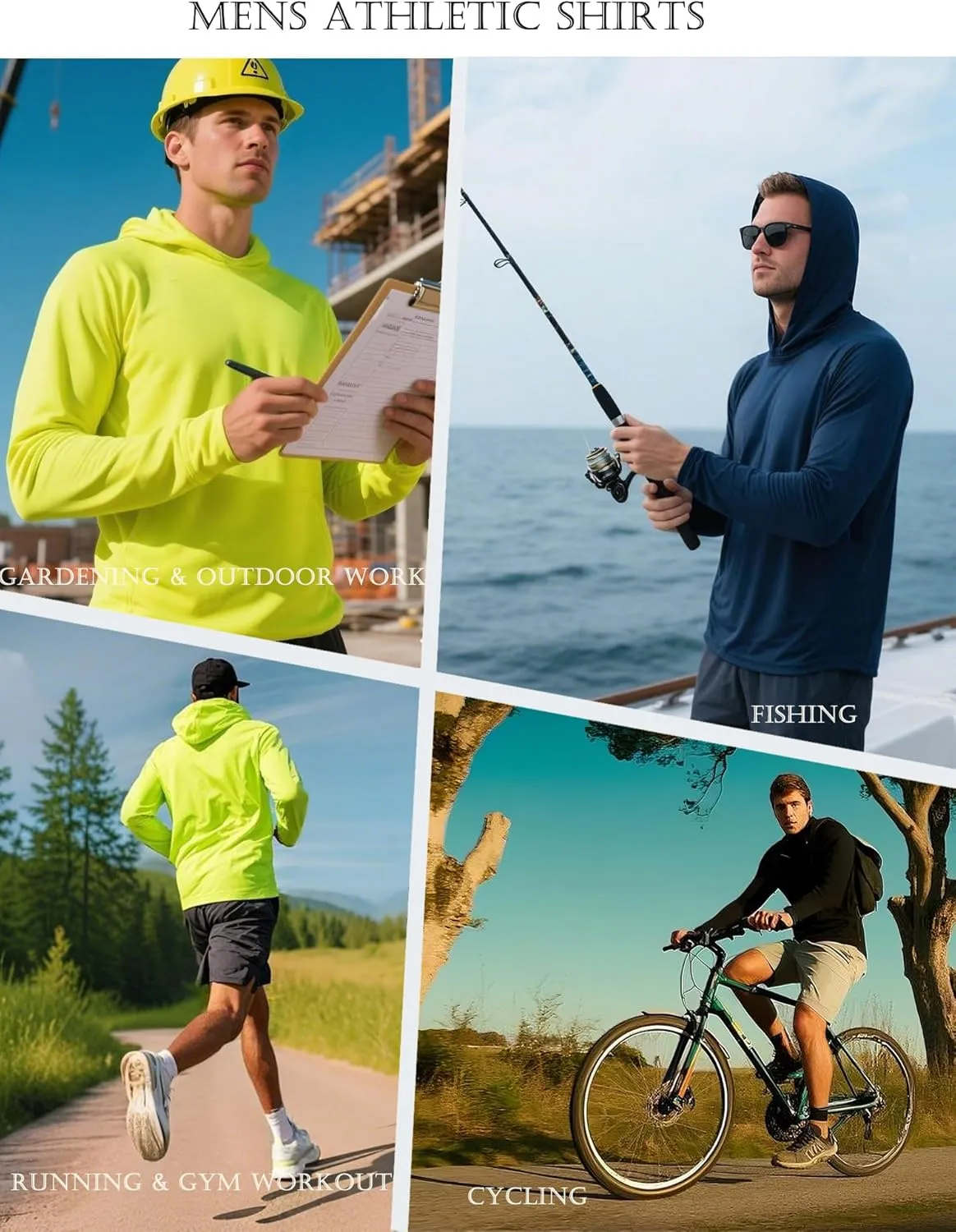 Men’s Sun Protection Long Sleeve Hoodie Rash Guard SPF Lightweight Quick Dry UV Shirts Outdoor Fishing Active Wear