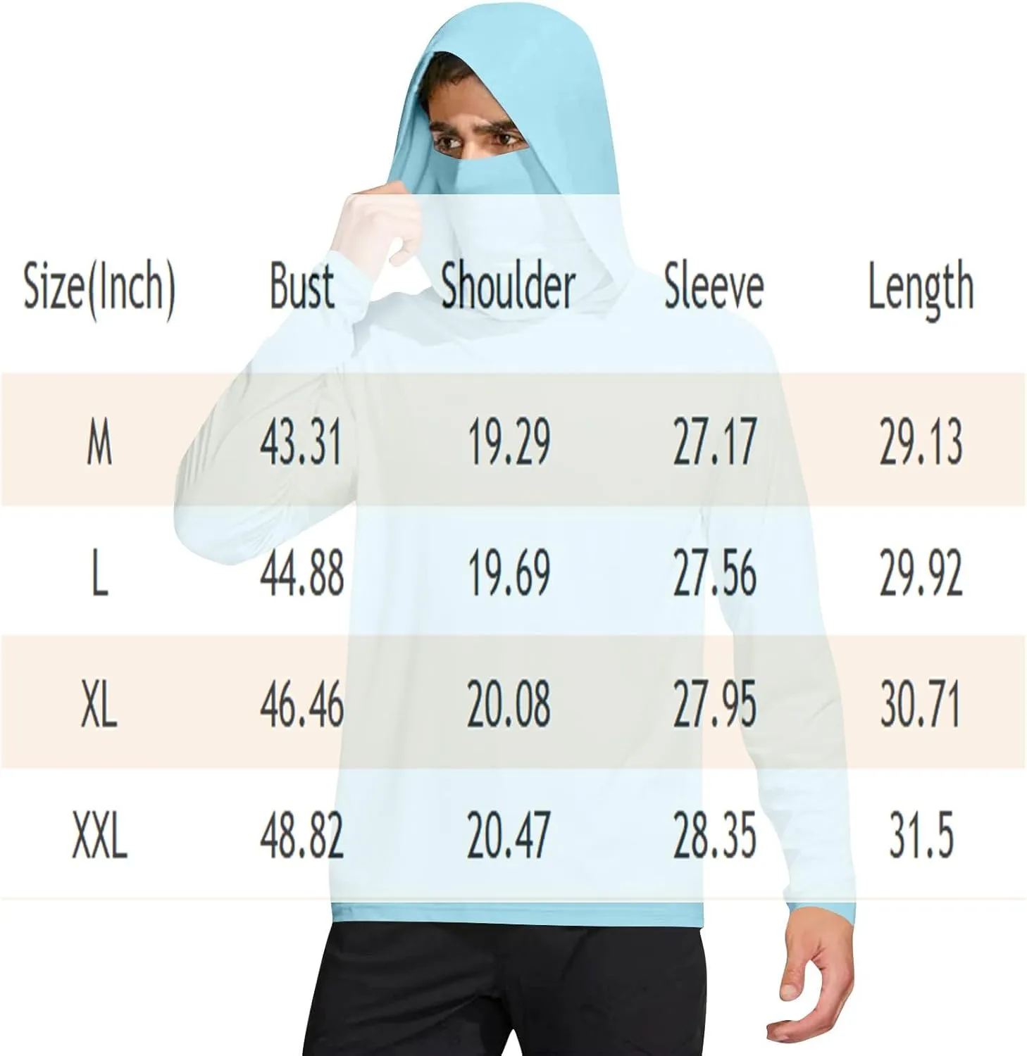 Men's Sun Shirt with Mask and Finger Hole Lightweight Long Sleeve Hooded Hiking Fishing Shirts UPF 50 Sun Hoodie