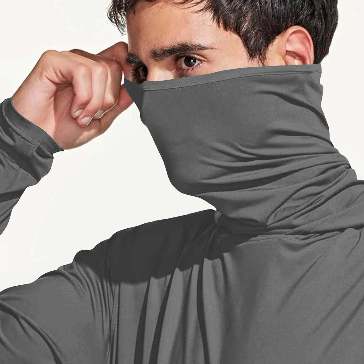 Men's Sun Shirt with Mask and Finger Hole Lightweight Long Sleeve Hooded Hiking Fishing Shirts UPF 50 Sun Hoodie