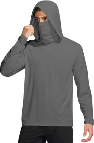 Men's Sun Shirt with Mask and Finger Hole Lightweight Long Sleeve Hooded Hiking Fishing Shirts UPF 50 Sun Hoodie