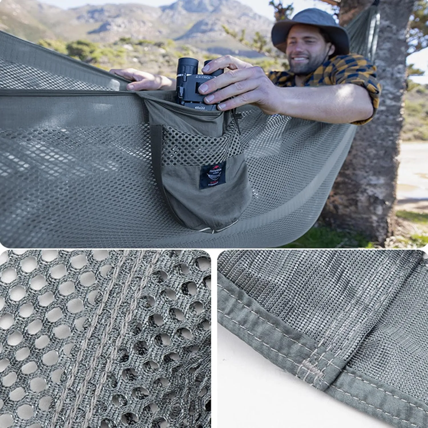 Mesh Hammock, Portable Camping Mesh Hammock, Breathable Lightweight Ice Silk Double & Single Nylon Hammocks, for Outdoor Adventures Camping (290X148cm,Gray)