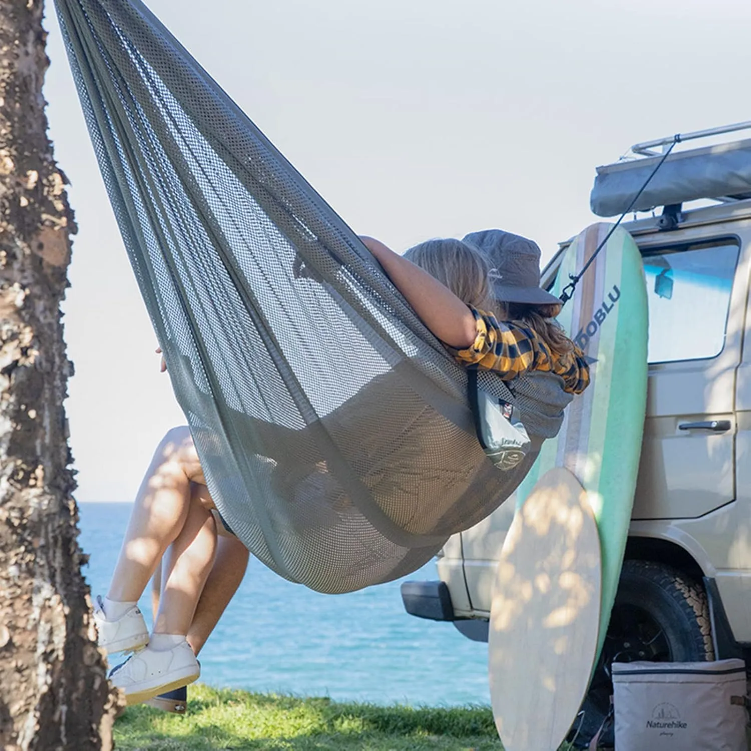 Mesh Hammock, Portable Camping Mesh Hammock, Breathable Lightweight Ice Silk Double & Single Nylon Hammocks, for Outdoor Adventures Camping (290X148cm,Gray)
